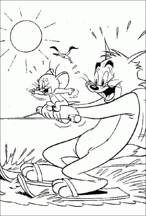 Tom i Jerry bawią się na morzu kolorowanka do druku